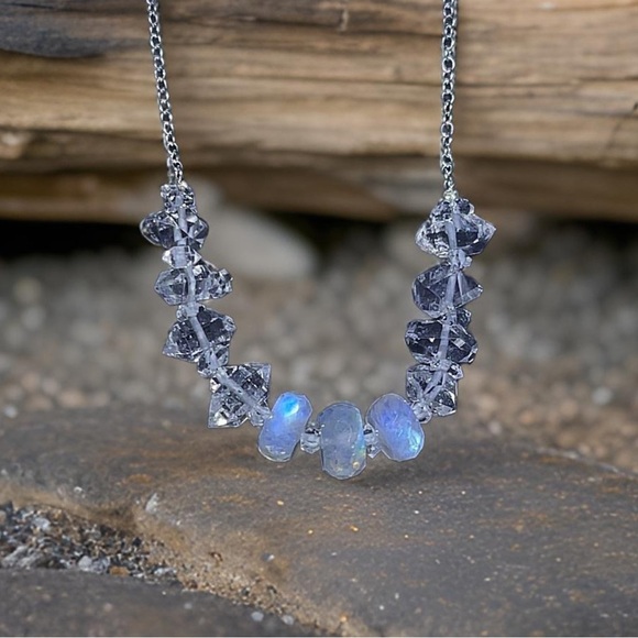 Hand Made Diamond Rainbow Moonstone Necklace - Picture 5 of 7